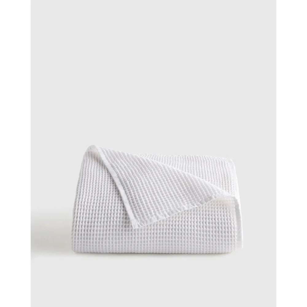 Quince Organic Waffle Bed Blanket Full/Queen White Cotton Textured Luxury New